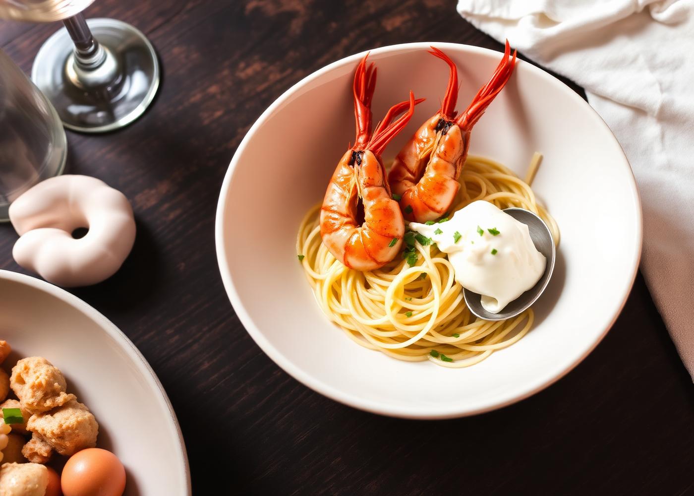 Tagliolini con scampi e burrata