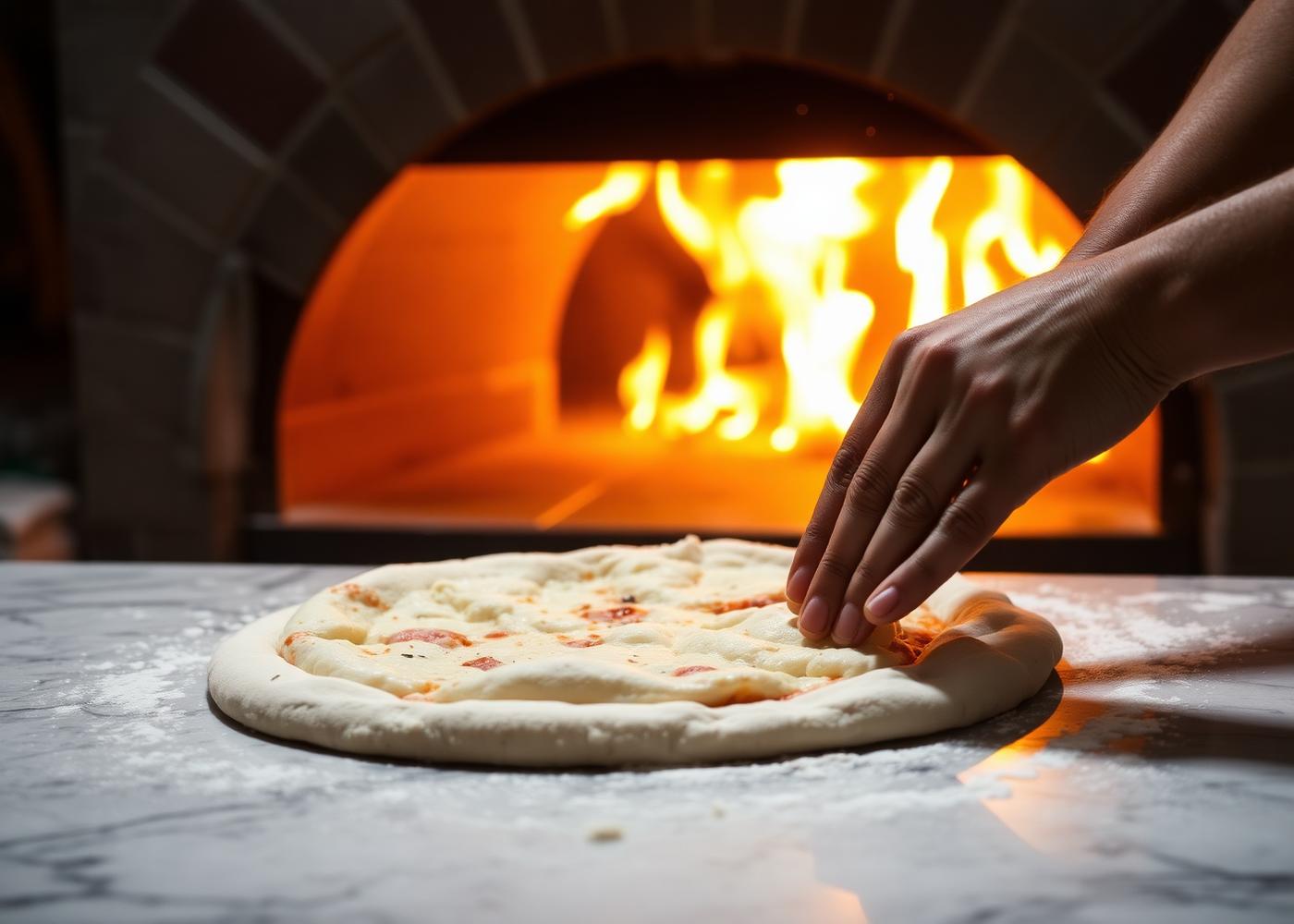 Impasto steso a mano davanti al forno